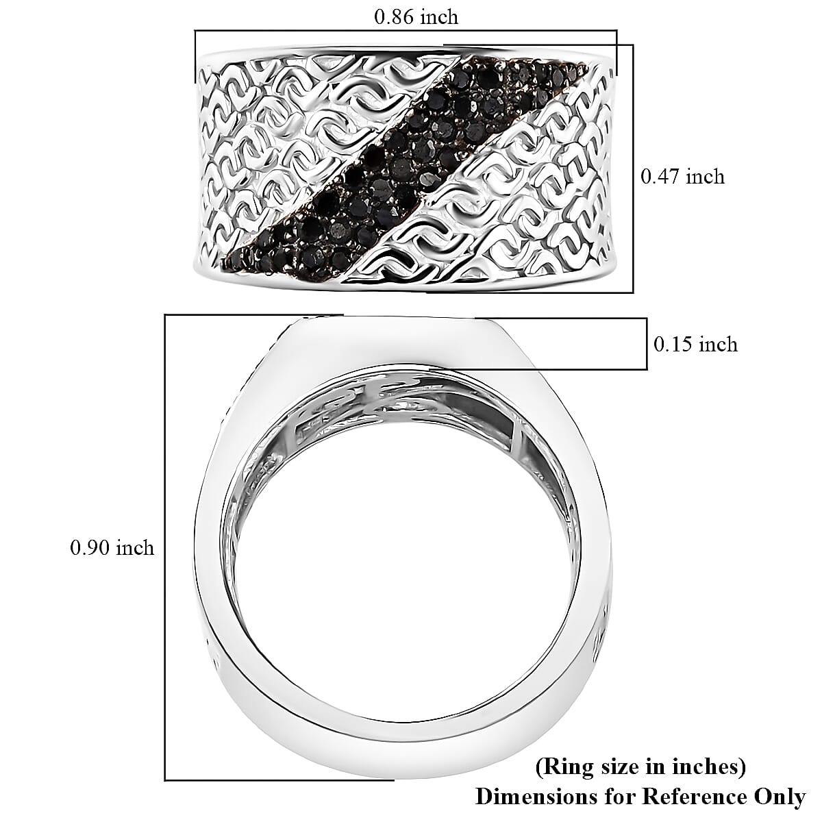 GP Royal Art Deco Collection Black Diamond Ring in Rhodium Over Sterling Silver (Size 10.0) 0.25 ctw