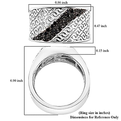 GP Royal Art Deco Collection Black Diamond Ring in Rhodium Over Sterling Silver (Size 10.0) 0.25 ctw