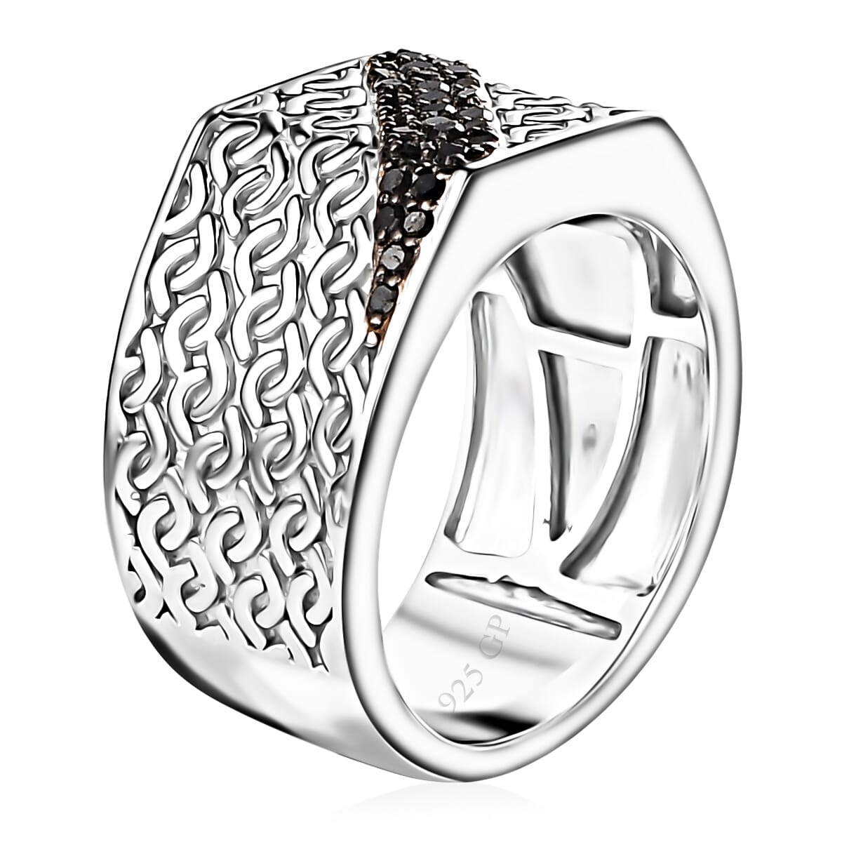GP Royal Art Deco Collection Black Diamond Ring in Rhodium Over Sterling Silver (Size 5.0) 0.25 ctw image number 3