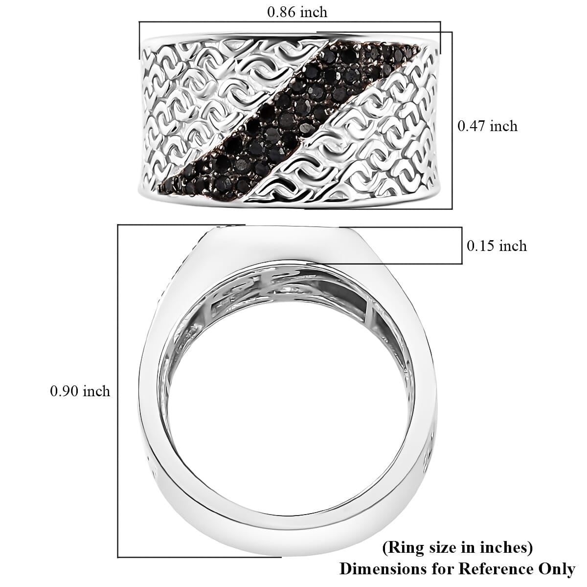 GP Royal Art Deco Collection Black Diamond Ring in Rhodium Over Sterling Silver (Size 5.0) 0.25 ctw image number 5