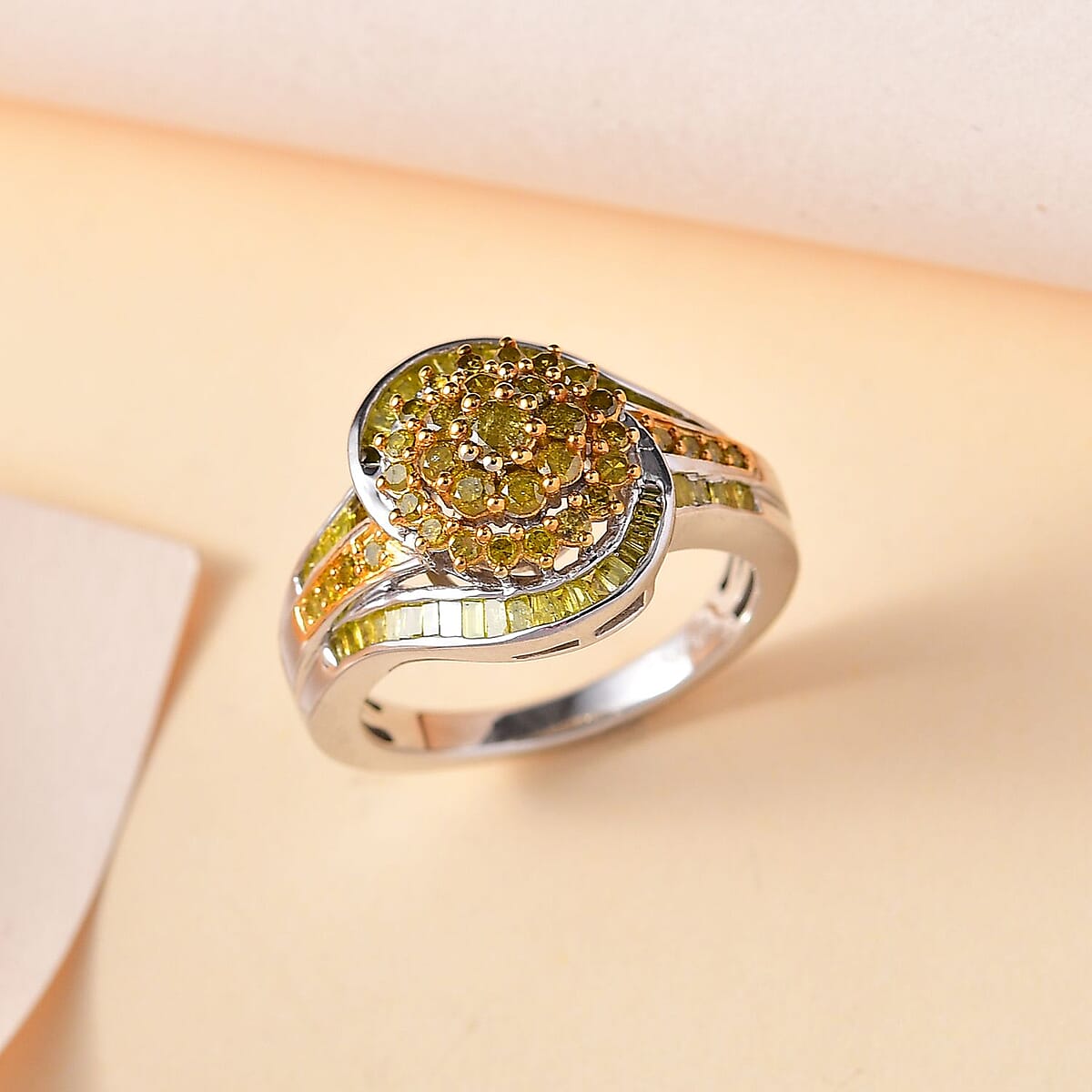 Yellow Diamond Ring in Rhodium Over Sterling Silver (Size 6.0) 1.00 ctw image number 1