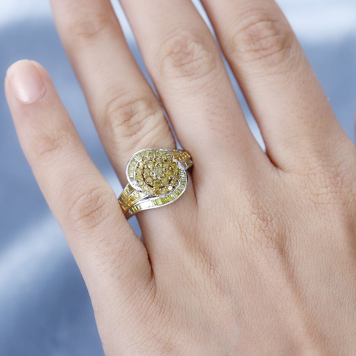Yellow Diamond Ring in Rhodium Over Sterling Silver (Size 6.0) 1.00 ctw image number 2