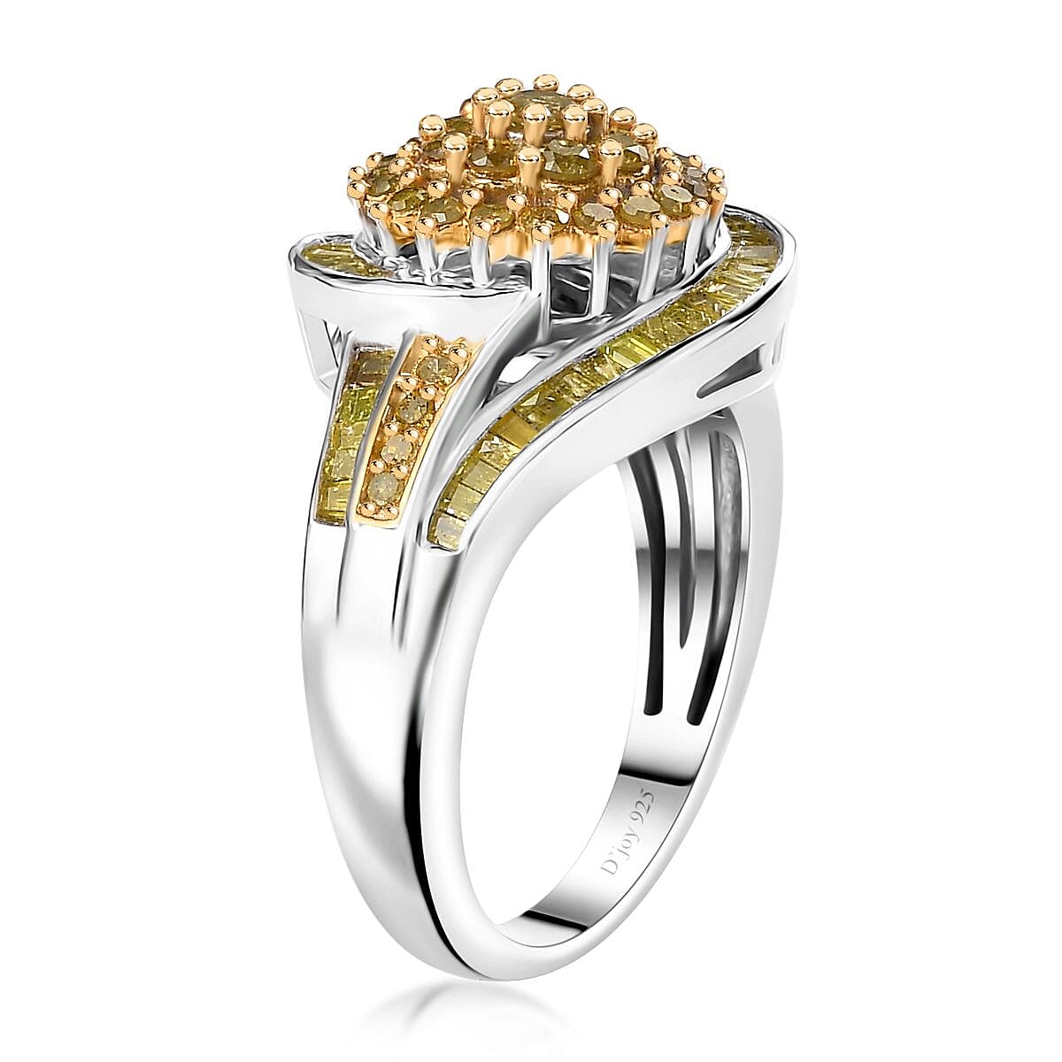 Yellow Diamond Ring in Rhodium Over Sterling Silver (Size 6.0) 1.00 ctw image number 3