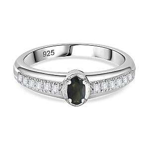 Alexandrite and White Zircon 0.49 ctw Ring in Rhodium Over Sterling Silver (Size 10)