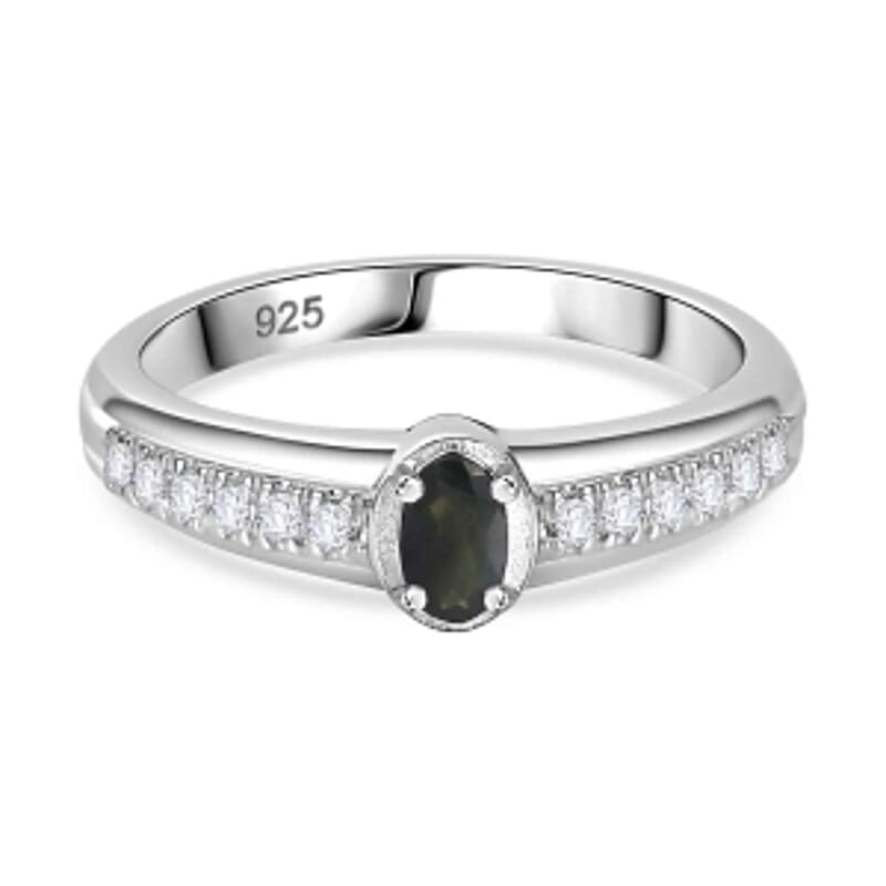 Alexandrite and White Zircon 0.49 ctw Ring in Rhodium Over Sterling Silver (Size 10)