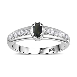 Alexandrite and White Zircon 0.49 ctw Ring in Rhodium Over Sterling Silver (Size 10)