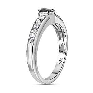 Alexandrite and White Zircon 0.49 ctw Ring in Rhodium Over Sterling Silver (Size 10)