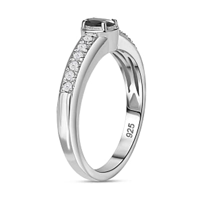 Alexandrite and White Zircon 0.49 ctw Ring in Rhodium Over Sterling Silver (Size 10)