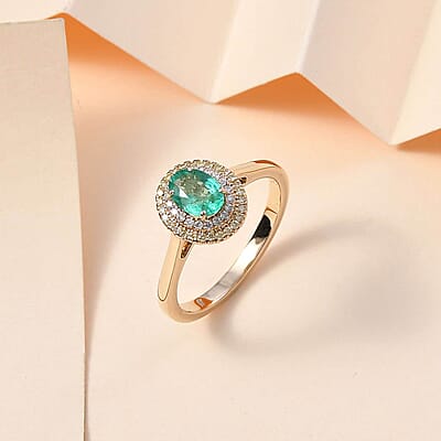 Certified and Appraised Premium AAA Boyaca Colombian Emerald and I2 Natural Yellow and White Diamond 0.90 ctw Ring in 14K Yellow Gold (Size 10.0)