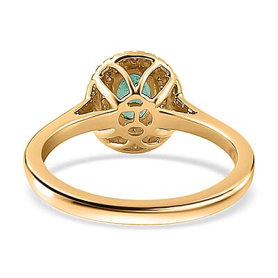 Certified and Appraised Premium AAA Boyaca Colombian Emerald and I2 Natural Yellow and White Diamond 0.90 ctw Ring in 14K Yellow Gold (Size 10.0)
