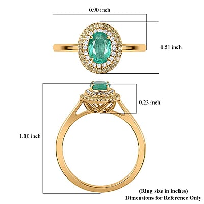 Certified and Appraised Premium AAA Boyaca Colombian Emerald and I2 Natural Yellow and White Diamond 0.90 ctw Ring in 14K Yellow Gold (Size 10.0)