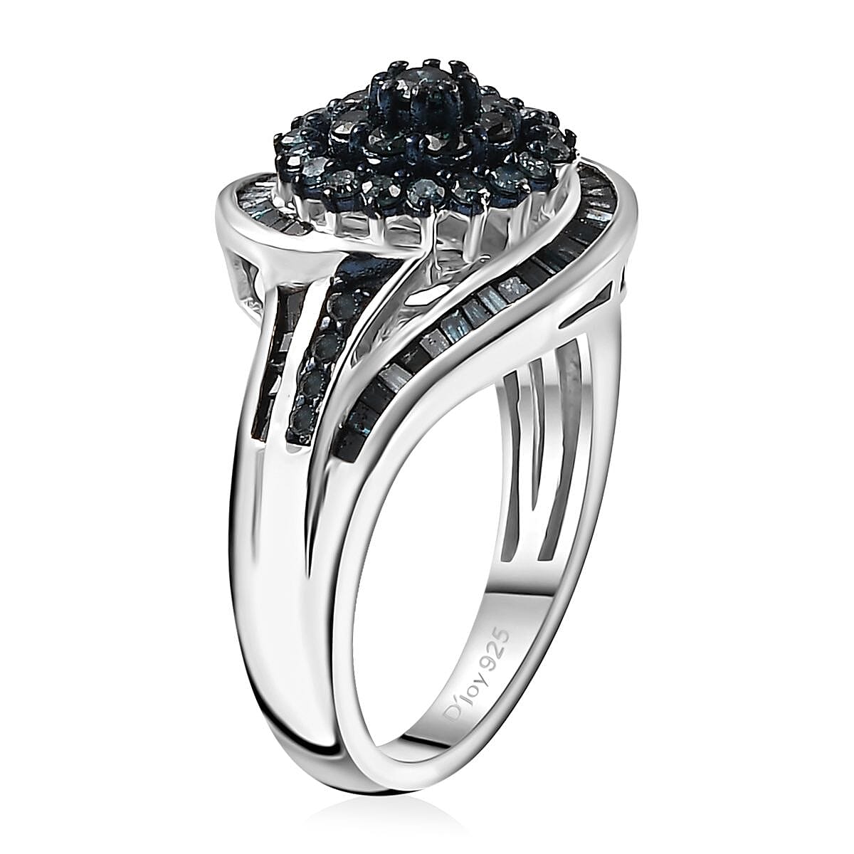 Blue Diamond Ring in Rhodium Over Sterling Silver (Size 8.0) 1.00 ctw image number 3