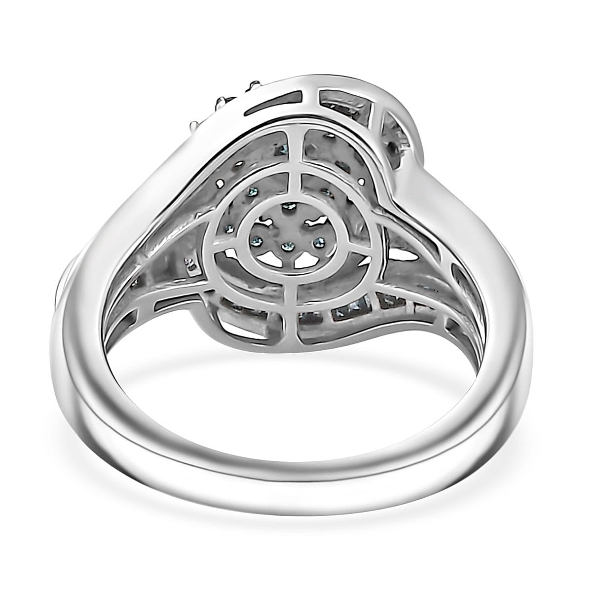 Blue Diamond Ring in Rhodium Over Sterling Silver (Size 8.0) 1.00 ctw image number 4