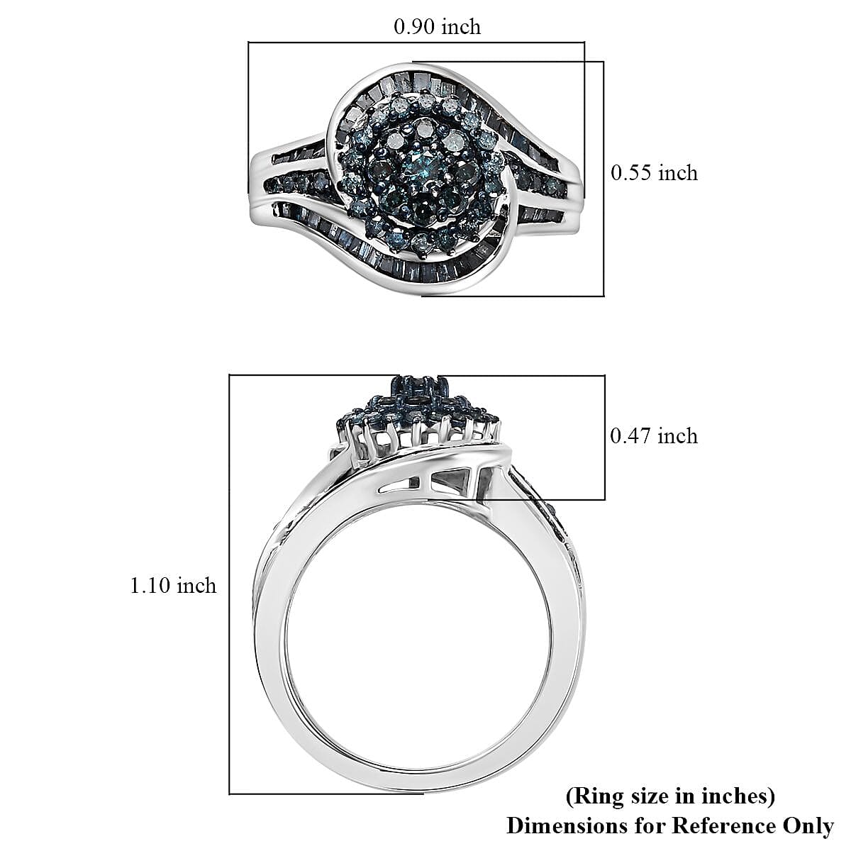 Blue Diamond Ring in Rhodium Over Sterling Silver (Size 9.0) 1.00 ctw image number 5