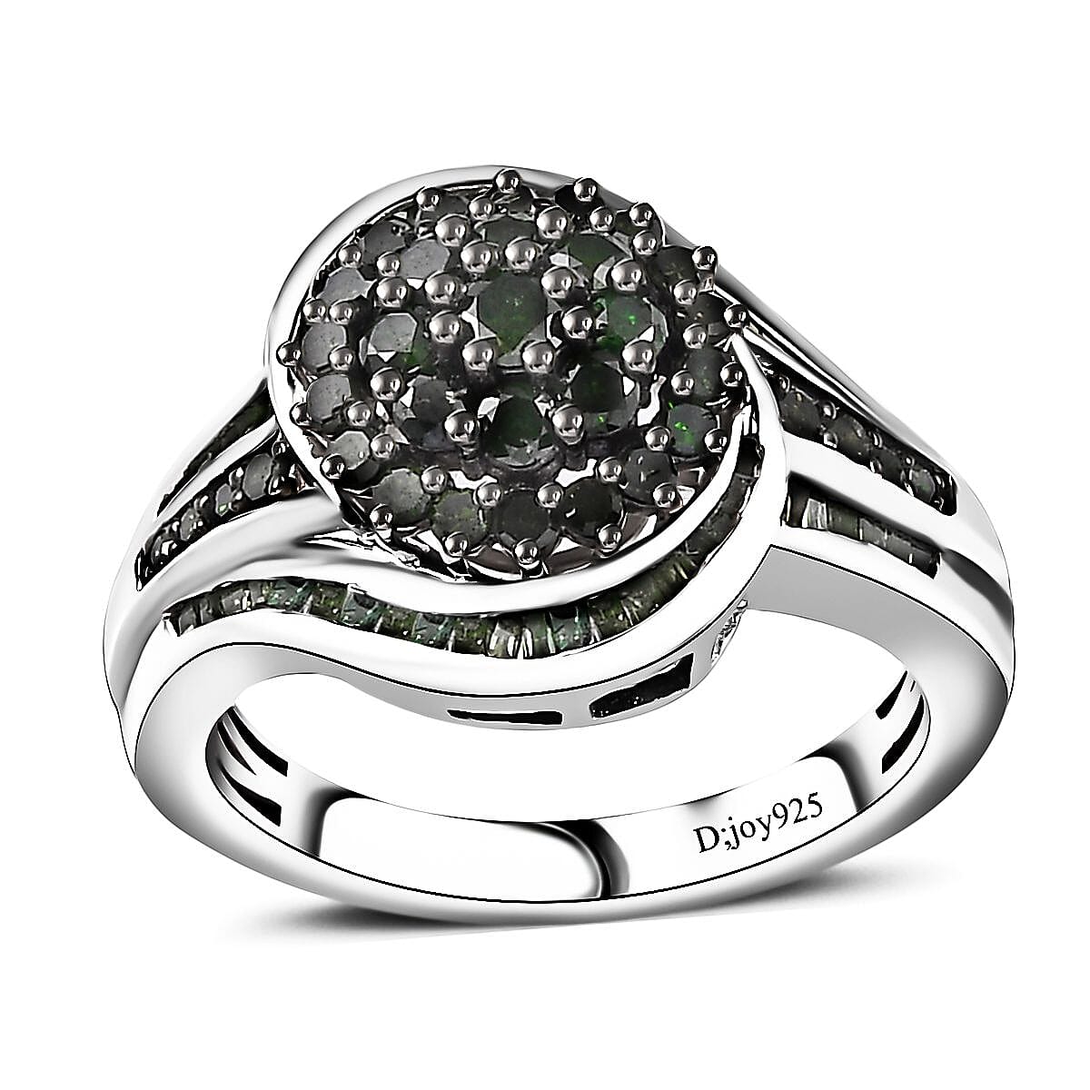 Green Diamond Ring in Rhodium Over Sterling Silver (Size 6.0) 1.00 ctw image number 0