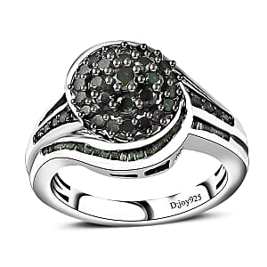 Green Diamond Ring in Rhodium Over Sterling Silver (Size 6.0) 1.00 ctw
