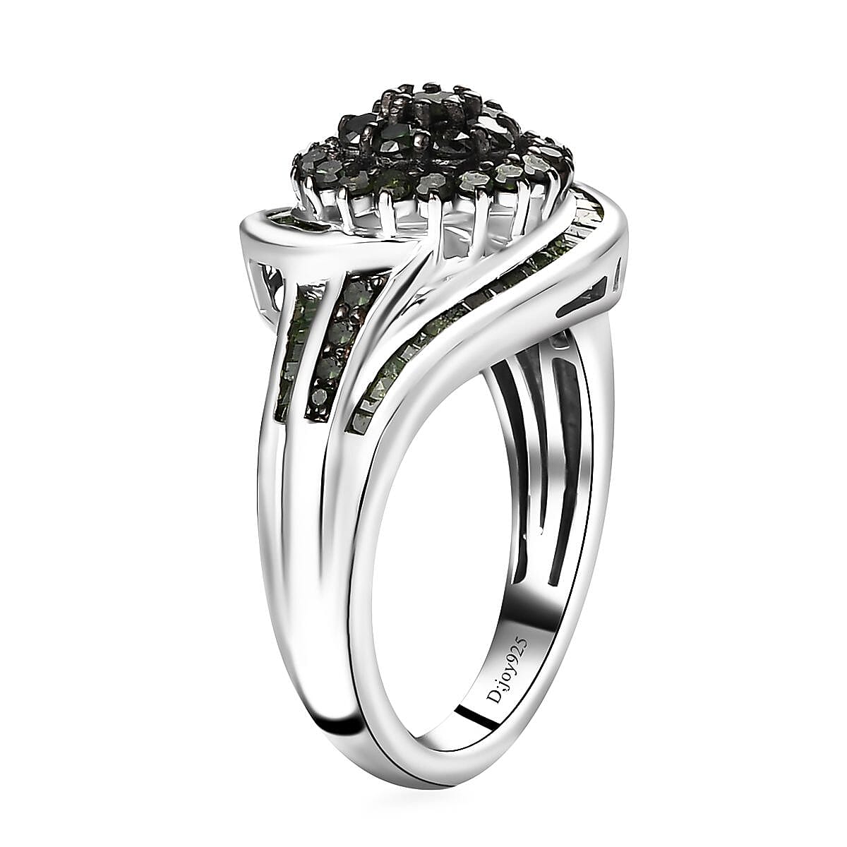 Green Diamond Ring in Rhodium Over Sterling Silver (Size 6.0) 1.00 ctw image number 3