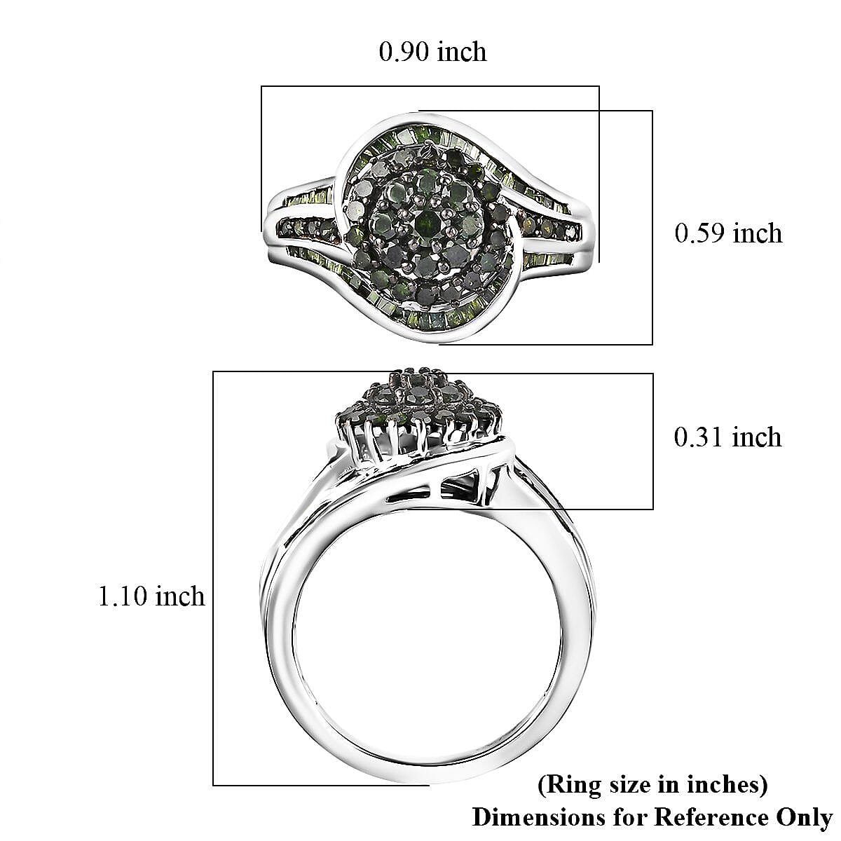 Green Diamond Ring in Rhodium Over Sterling Silver (Size 6.0) 1.00 ctw image number 5