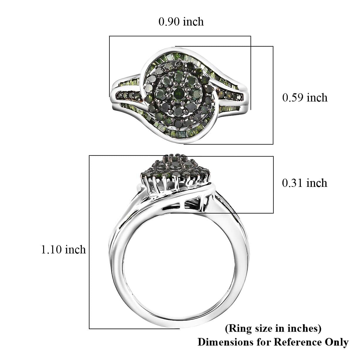 Green Diamond Ring in Rhodium Over Sterling Silver (Size 8.0) 1.00 ctw image number 5