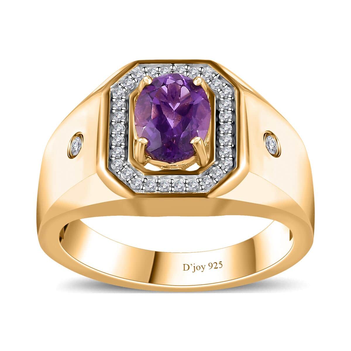 Uruguayan Amethyst and White Zircon Men's Ring in Vermeil Yellow Gold Over Sterling Silver (Size 10.0) 1.50 ctw image number 0