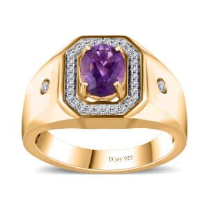 Uruguayan Amethyst and White Zircon Men's Ring in Vermeil Yellow Gold Over Sterling Silver (Size 10.0) 1.50 ctw