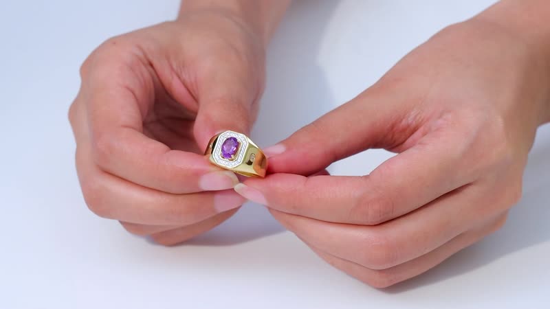Uruguayan Amethyst and White Zircon Men's Ring in Vermeil Yellow Gold Over Sterling Silver 1.50 ctw