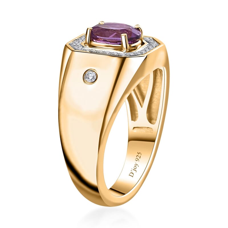 Uruguayan Amethyst and White Zircon Men's Ring in Vermeil Yellow Gold Over Sterling Silver (Size 10.0) 1.50 ctw