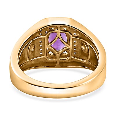 Uruguayan Amethyst and White Zircon Men's Ring in Vermeil Yellow Gold Over Sterling Silver (Size 10.0) 1.50 ctw