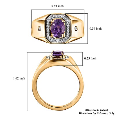 Uruguayan Amethyst and White Zircon Men's Ring in Vermeil Yellow Gold Over Sterling Silver (Size 10.0) 1.50 ctw