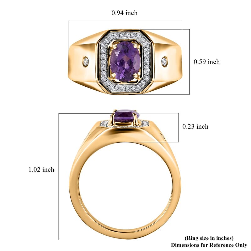 Uruguayan Amethyst and White Zircon Men's Ring in Vermeil Yellow Gold Over Sterling Silver (Size 10.0) 1.50 ctw