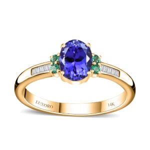 Luxoro AAA Tanzanite, AAAA Boyaca Colombian Emerald and I2 Diamond 1.50 ctw Ring in 14K Yellow Gold (Size 10.0)