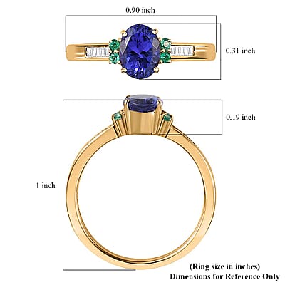 Luxoro AAA Tanzanite, AAAA Boyaca Colombian Emerald and I2 Diamond 1.50 ctw Ring in 14K Yellow Gold (Size 10.0)