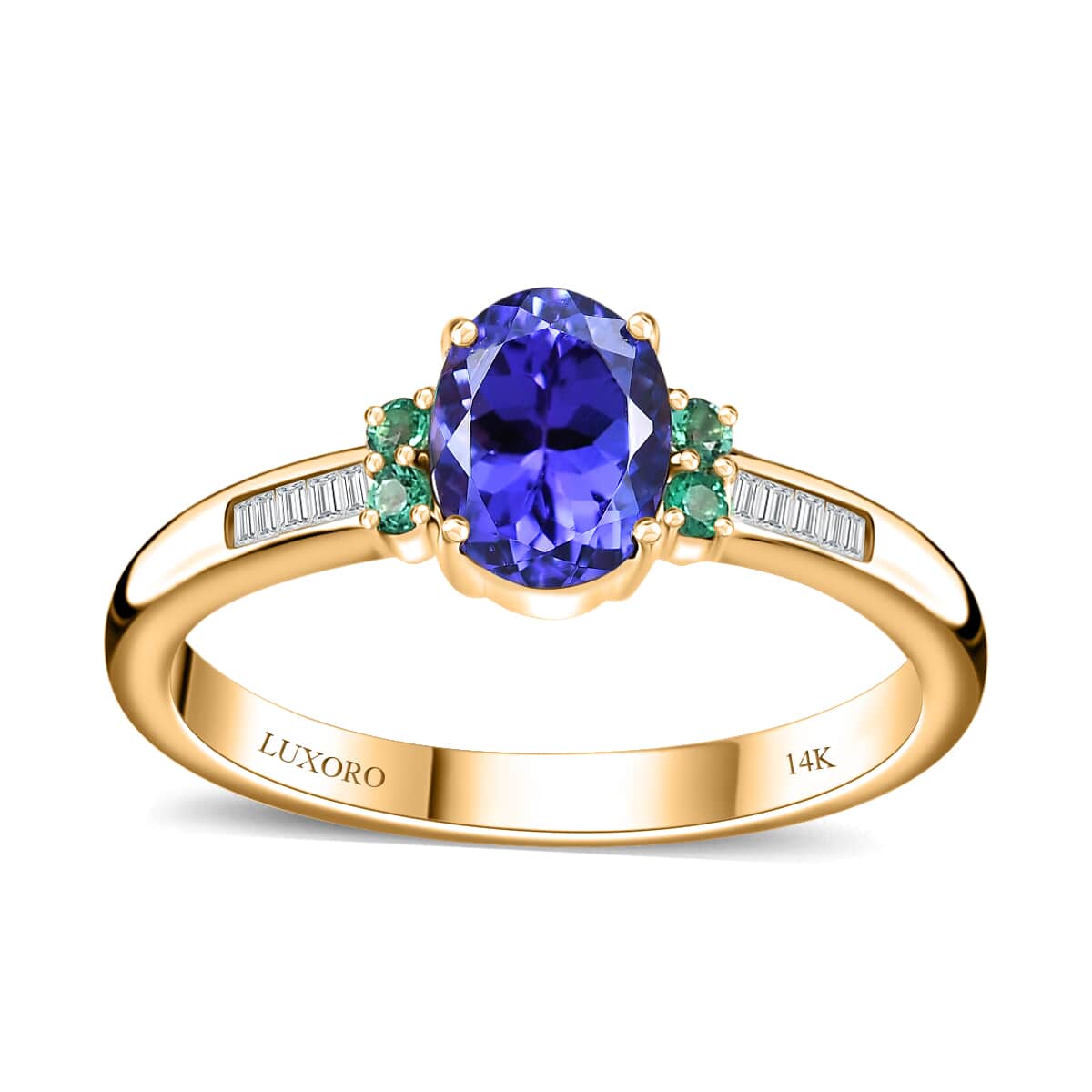 Luxoro AAA Tanzanite, AAAA Boyaca Colombian Emerald and I2 Diamond 1.50 ctw Ring in 14K Yellow Gold (Size 9.0) image number 0