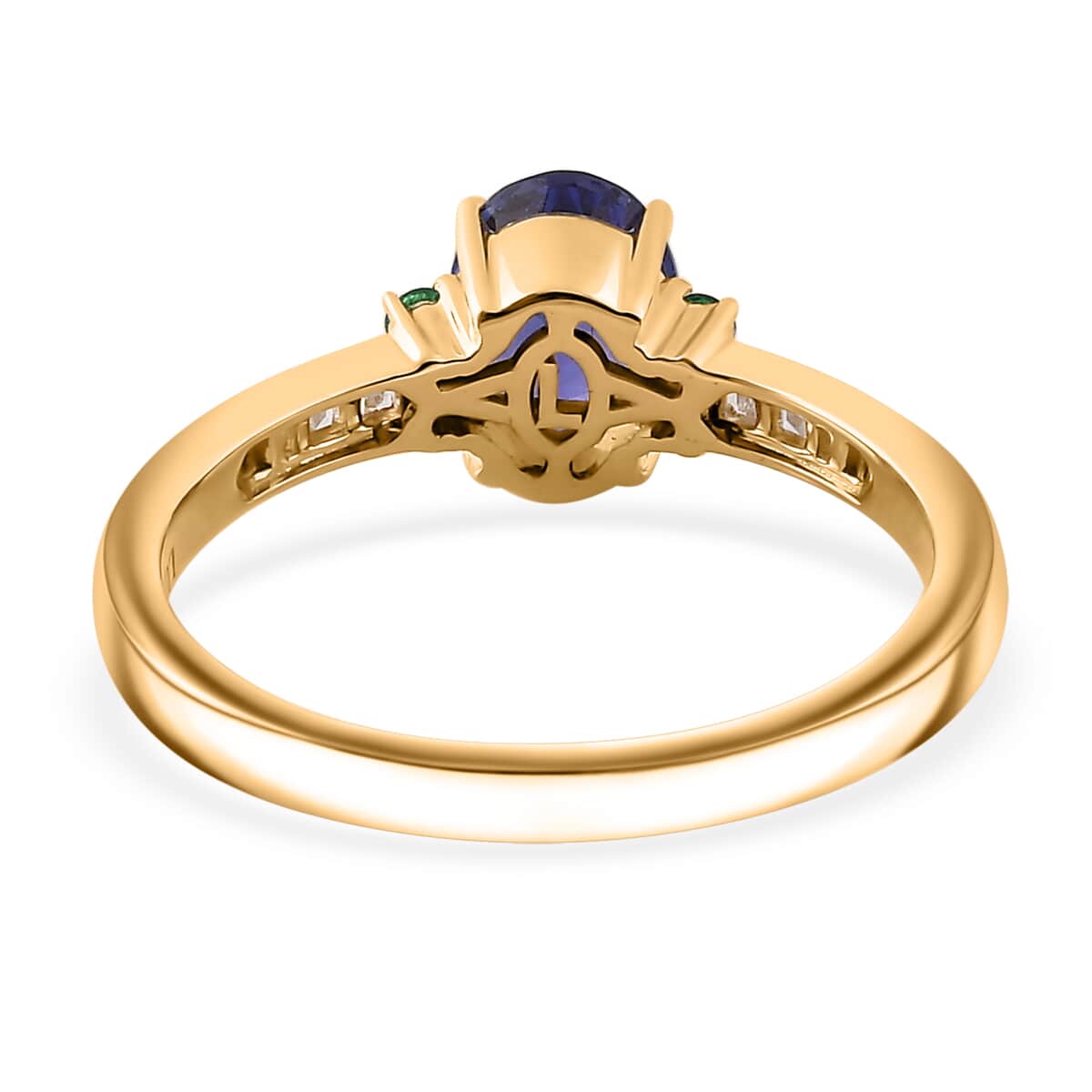 Luxoro AAA Tanzanite, AAAA Boyaca Colombian Emerald and I2 Diamond 1.50 ctw Ring in 14K Yellow Gold (Size 9.0) image number 4