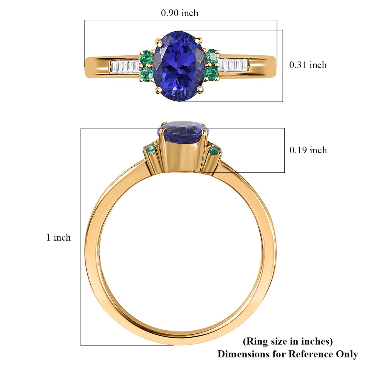 Luxoro AAA Tanzanite, AAAA Boyaca Colombian Emerald and I2 Diamond 1.50 ctw Ring in 14K Yellow Gold (Size 9.0) image number 5