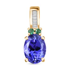 Luxoro 14K Yellow Gold AAA Tanzanite, AAAA Boyaca Colombian Emerald and G-H I2 Diamond Pendant 1.50 ctw