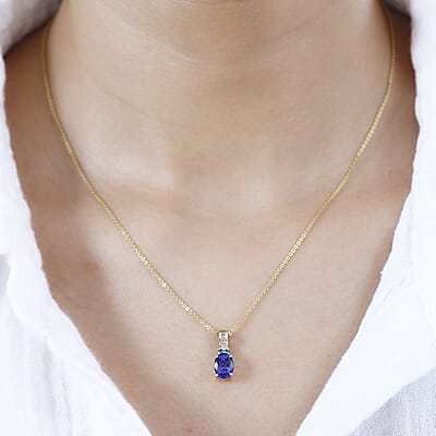 Luxoro 14K Yellow Gold AAA Tanzanite, AAAA Boyaca Colombian Emerald and G-H I2 Diamond Pendant without Chain 1.50 ctw