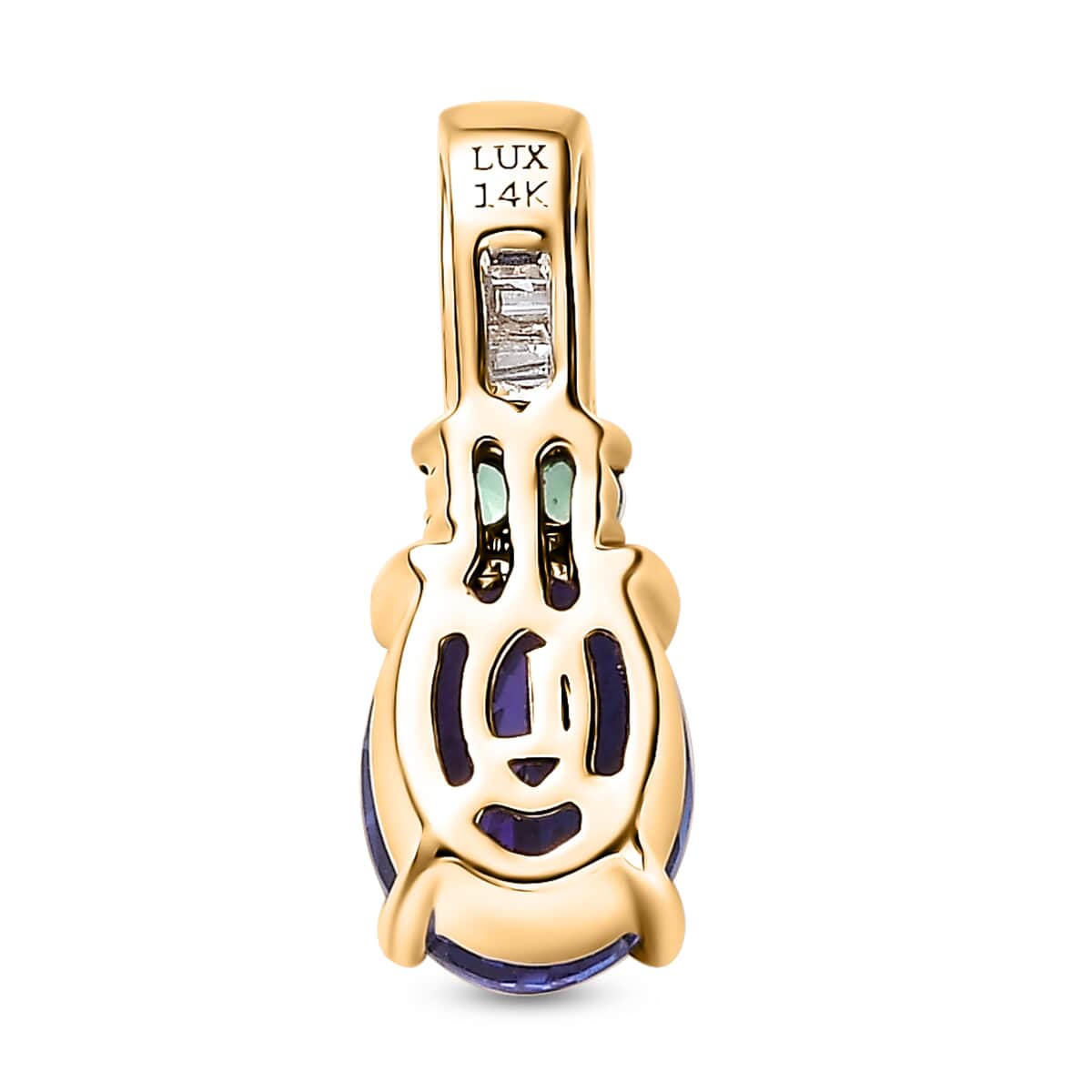 Luxoro 14K Yellow Gold AAA Tanzanite, AAAA Boyaca Colombian Emerald and G-H I2 Diamond Pendant 1.50 ctw image number 4