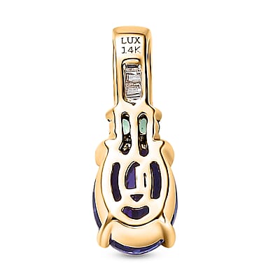Luxoro 14K Yellow Gold AAA Tanzanite, AAAA Boyaca Colombian Emerald and G-H I2 Diamond Pendant without Chain 1.50 ctw