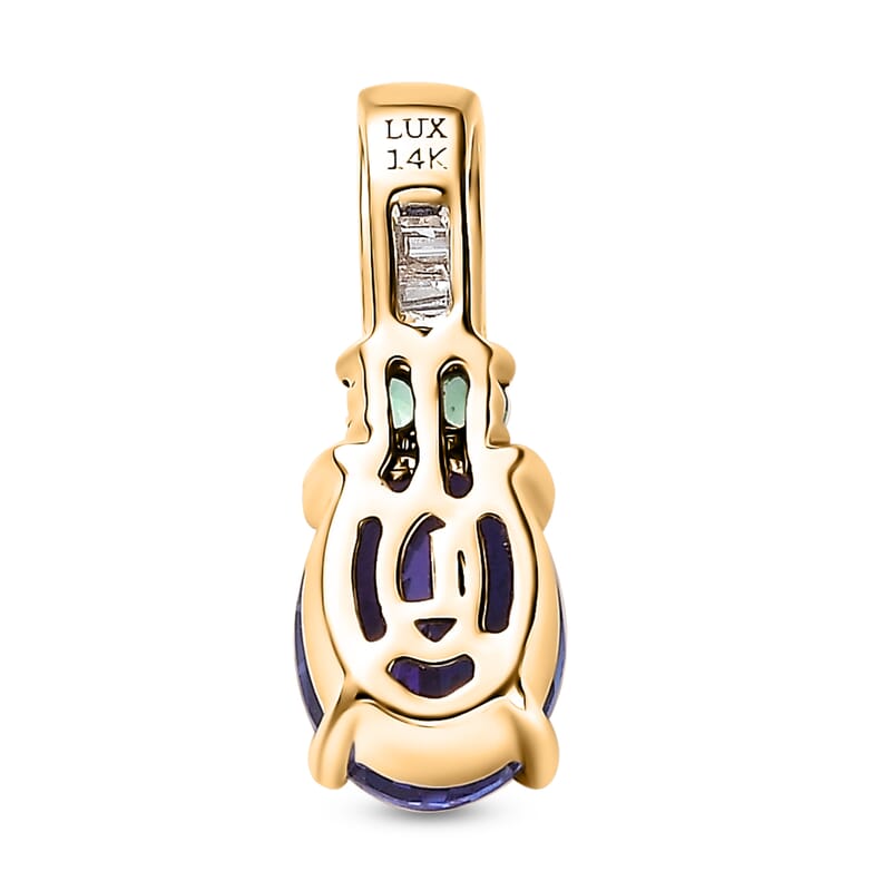 Luxoro 14K Yellow Gold AAA Tanzanite, AAAA Boyaca Colombian Emerald and G-H I2 Diamond Pendant without Chain 1.50 ctw