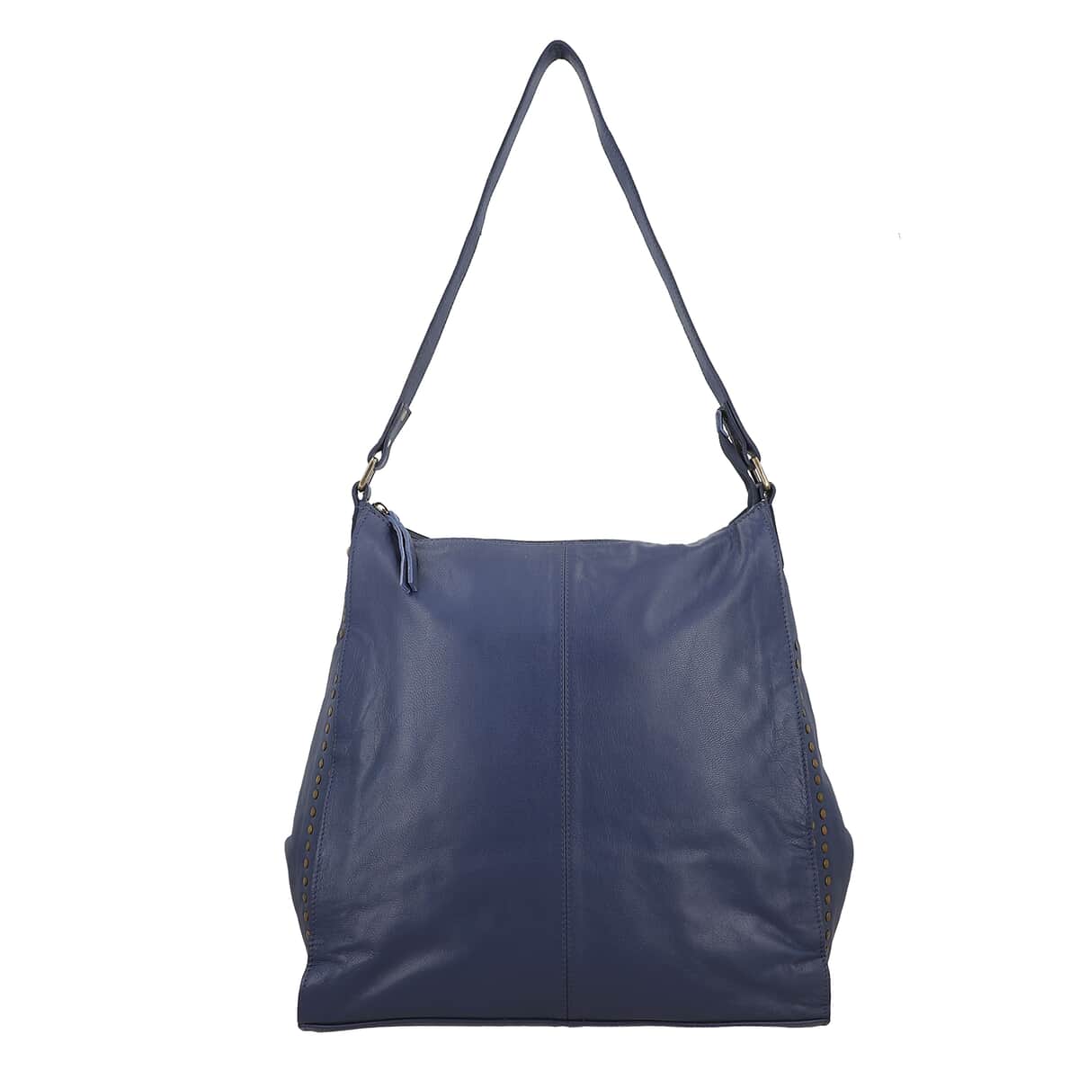 Navy Genuine Leather Hobo Shoulder Bag image number 0