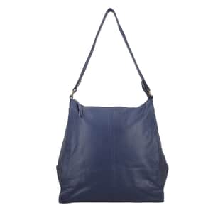 Navy Genuine Leather Hobo Shoulder Bag