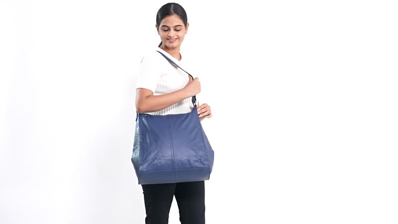 100%  Genuine Leather Hobo Shoulder Bag Size: 17(L) x 4.5 (W) x 12(H)  inches Color: Navy