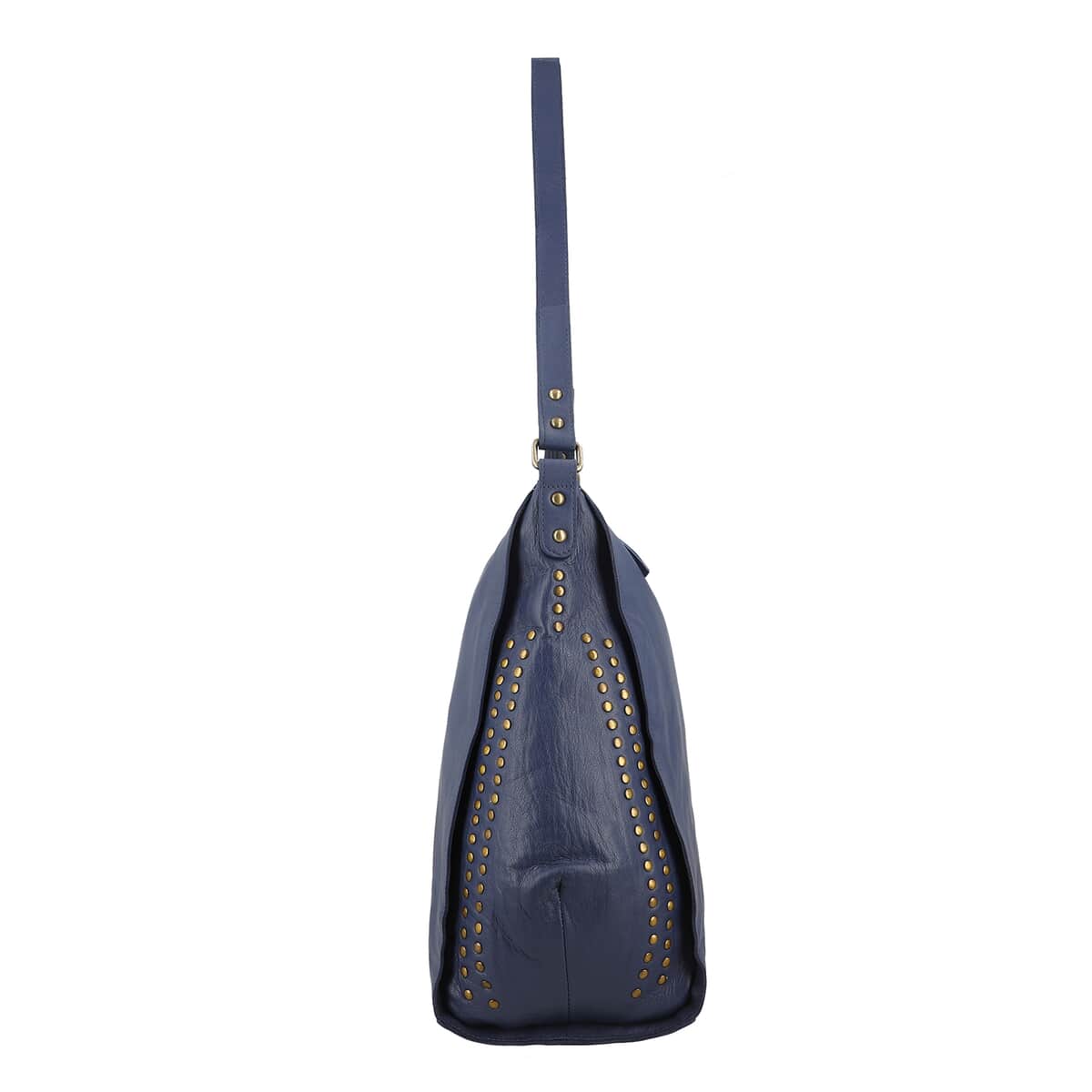 Navy Genuine Leather Hobo Shoulder Bag image number 4