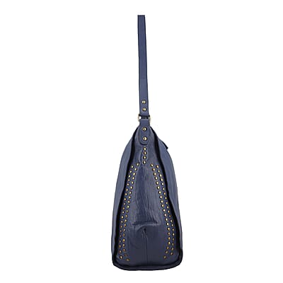 Navy Genuine Leather Hobo Shoulder Bag