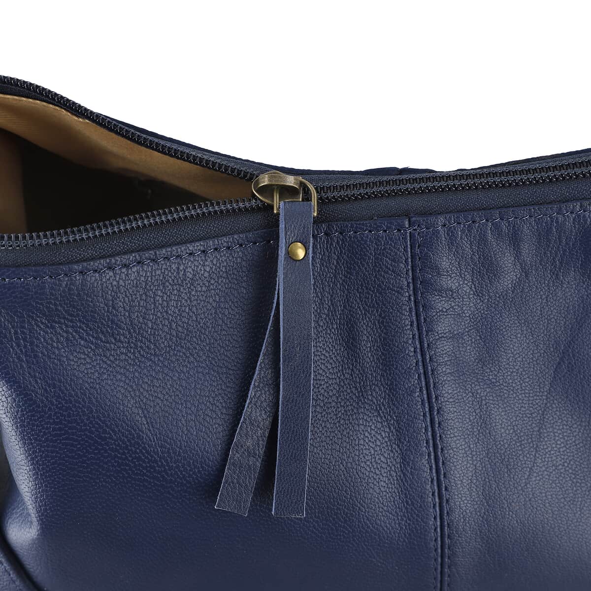 Navy Genuine Leather Hobo Shoulder Bag image number 8