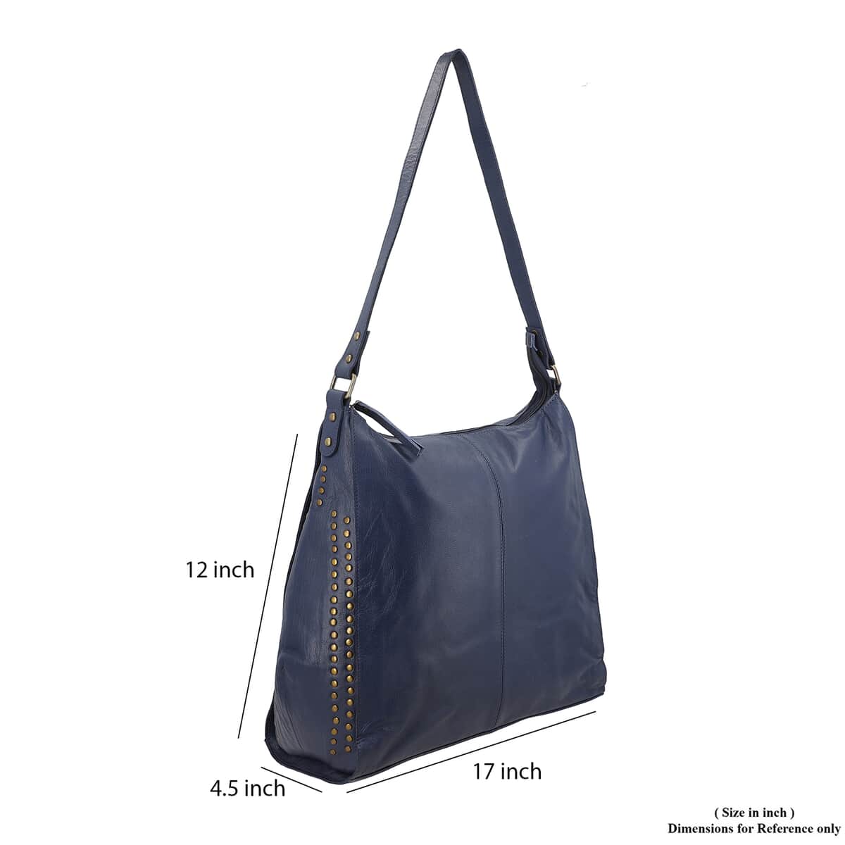 Navy Genuine Leather Hobo Shoulder Bag image number 9