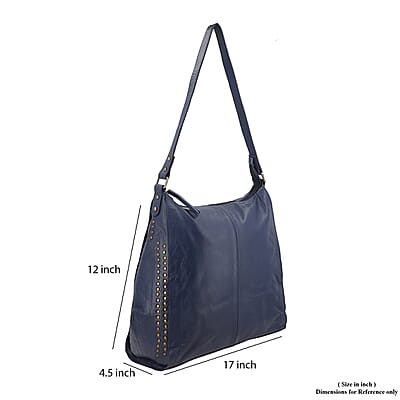 Navy Genuine Leather Hobo Shoulder Bag