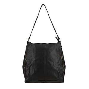 Black Genuine Leather Hobo Shoulder Bag