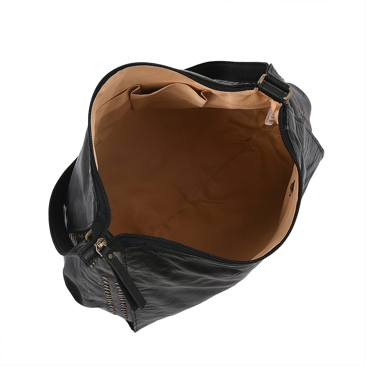 Black Genuine Leather Hobo Shoulder Bag image number 3